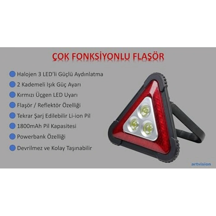 Şarj Edilebilir Pil ile Üçgen LED Reflektör - Powerbank Özelliği