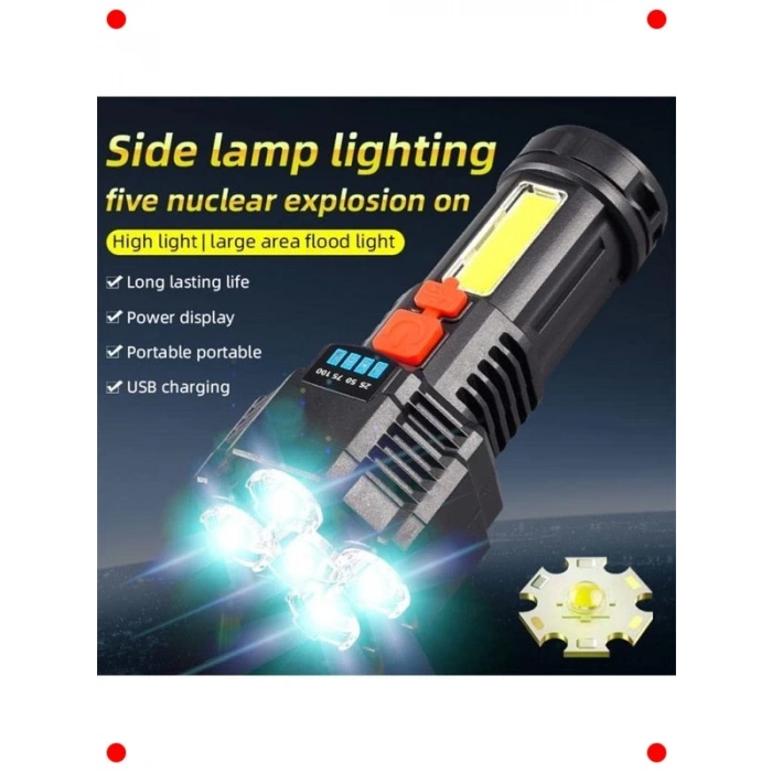 Şarjlı 5 LED Ultra Güçlü Su Geçirmez El Feneri