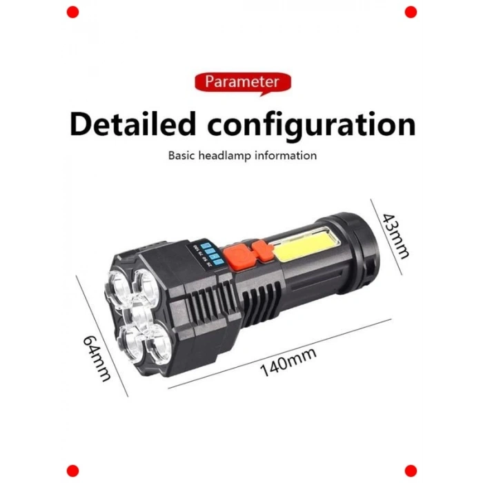 Şarjlı 5 LED Ultra Güçlü Su Geçirmez El Feneri