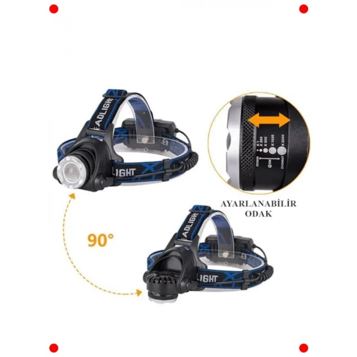 Şarjlı Ayarlanabilir Zoomlu LED Kafa Feneri - 3 Modlu