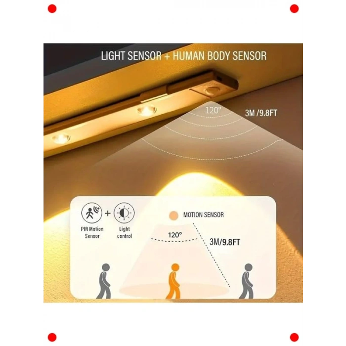 Şarjlı Hareket Sensörlü LED Şerit | 60cm & 3 Renk