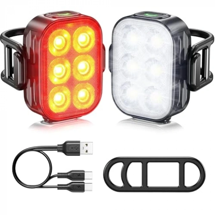 Şarjlı Ön Arka Bisiklet Işığı, 4 Modlu Su Geçirmez LED