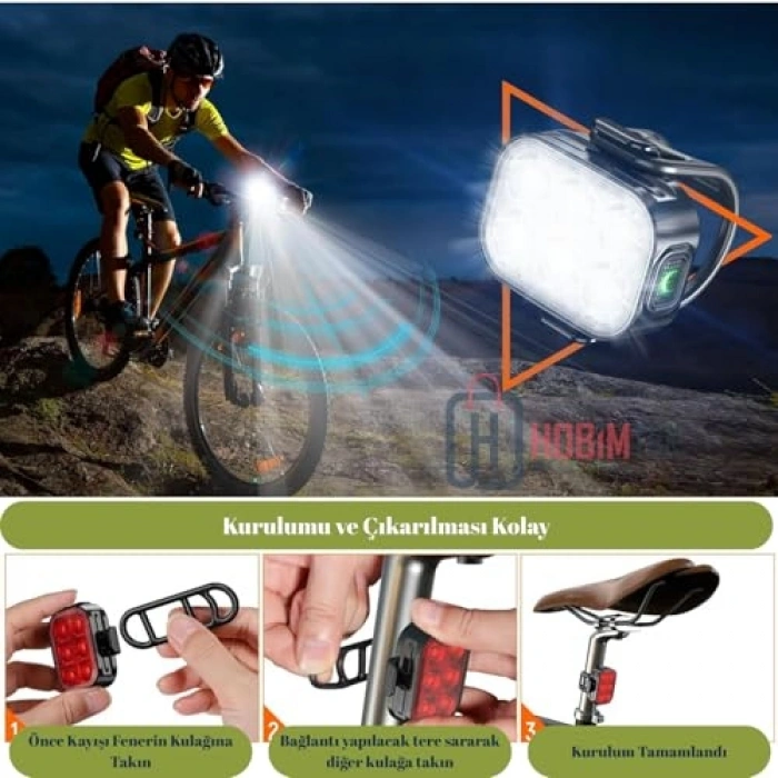 Şarjlı Ön Arka Bisiklet Işığı, 4 Modlu Su Geçirmez LED