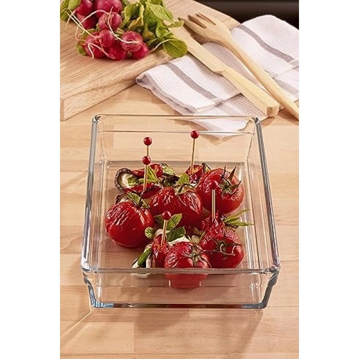 Şeffaf 20 cm x 29 cm Dikdörtgen Borcam Tepsi, 2.5 Litre Kapasiteli