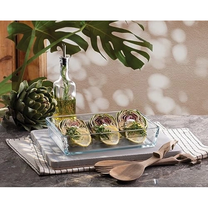 Şeffaf 20 cm x 29 cm Dikdörtgen Borcam Tepsi, 2.5 Litre Kapasiteli