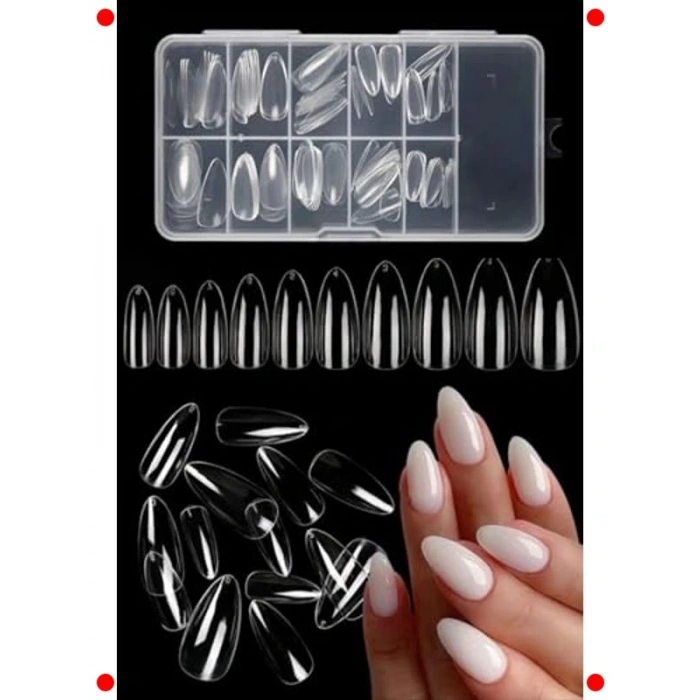 Şeffaf Badem Takma Tırnak ve Güçlü Yapıştırıcı Seti