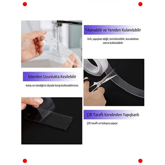 Şeffaf Çift Taraflı Nano Bant 3 Metre