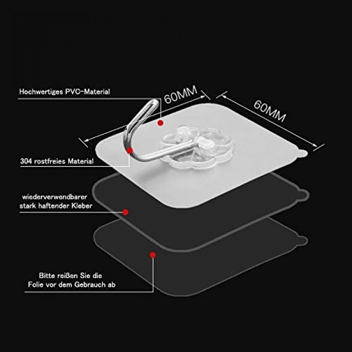 Şeffaf Duvar Askısı, 304 Paslanmaz Çelik, Su Geçirmez Kanca