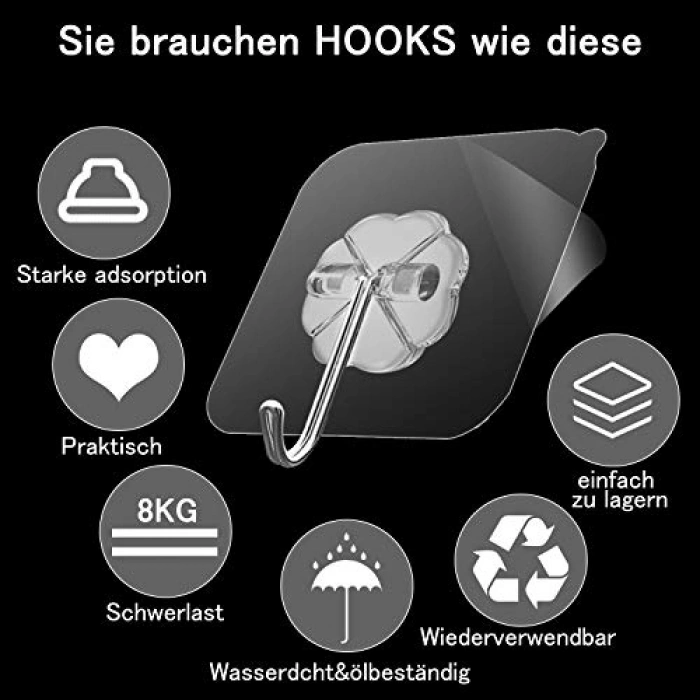 Şeffaf Duvar Askısı, 304 Paslanmaz Çelik, Su Geçirmez Kanca