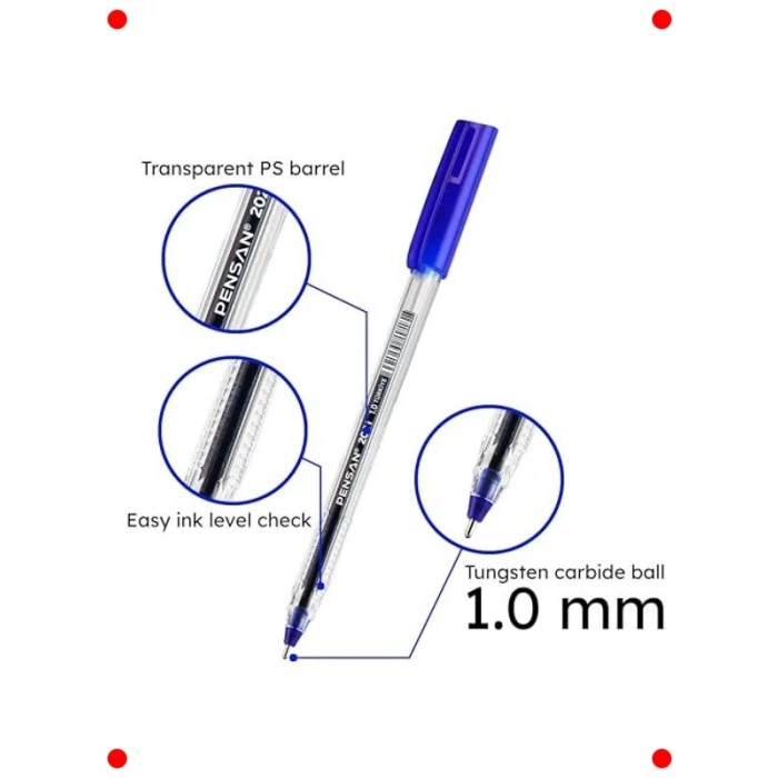 Şeffaf Üçgen Gövdeli Tükenmez Kalem (Mavi, 50 Adet)