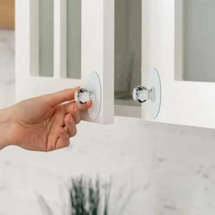 Şeffaf Yapışkanlı Kulp Seti, 4 Adet Kristal Başlıklı