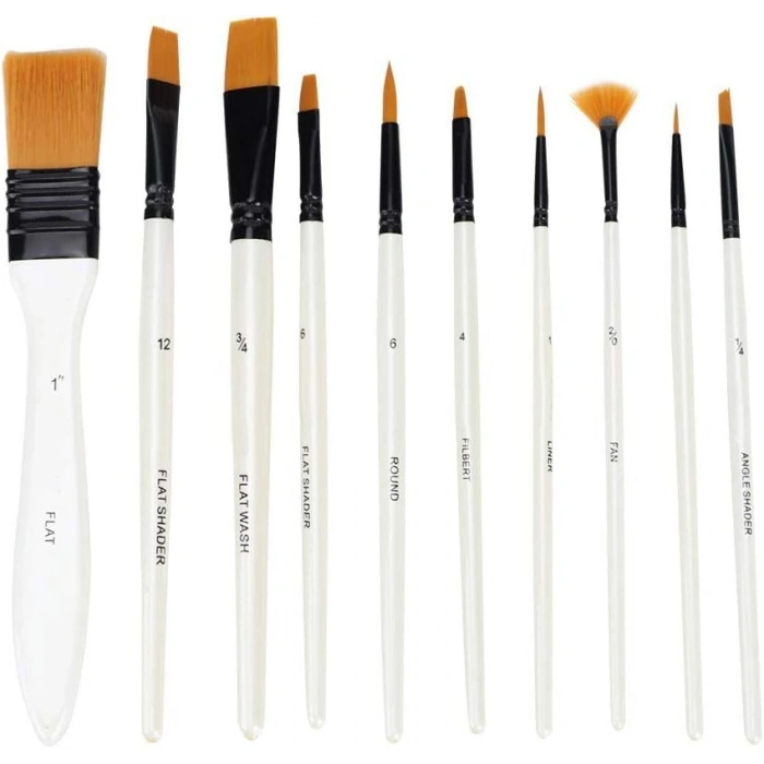 Sentetik Fırça Seti, 10 Adet, Fermuarlı Kılıf