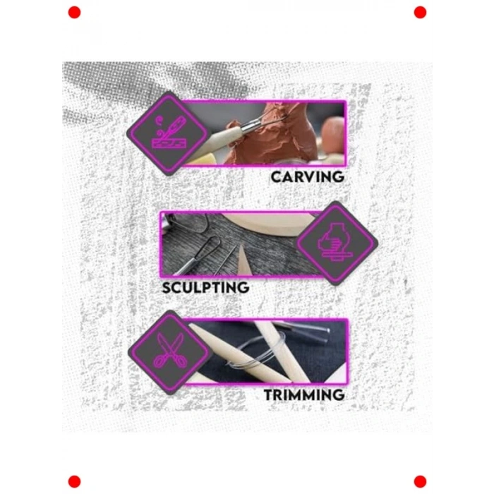 Seramik & Kil Şekillendirme Alet Seti (Ahşap Saplı)