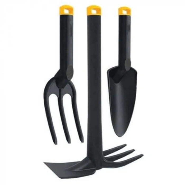 Sert Plastik Üçlü Bahçe Seti, Hobi Kürek, Çapa ve Tırmık