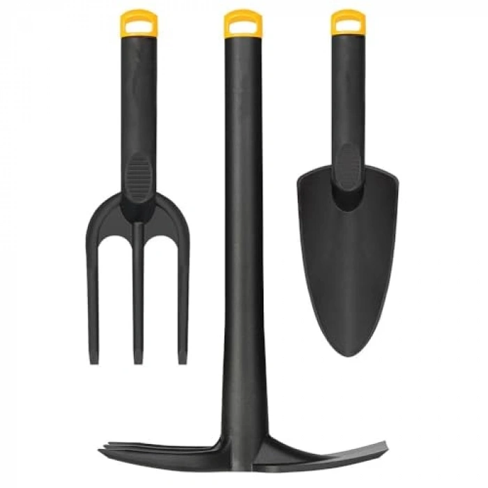 Sert Plastik Üçlü Bahçe Seti, Hobi Kürek, Çapa ve Tırmık