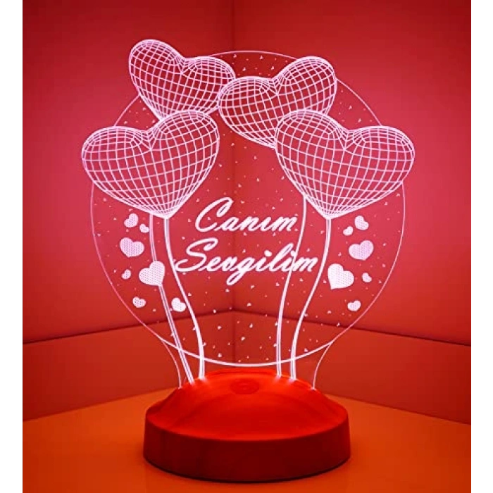 Sevgililer Günü Hediyesi 3D Kalp Küre Led Lamba