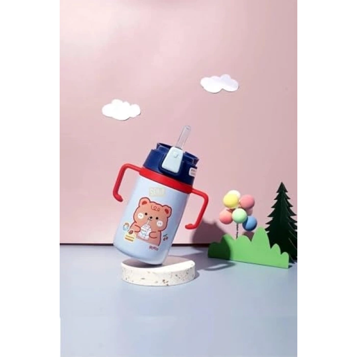 Sevimli ayıcık desenli paslanmaz çelik termos, 400ml kapasiteli