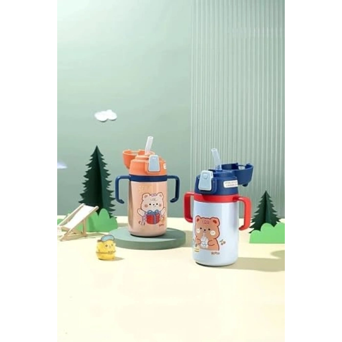 Sevimli ayıcık desenli paslanmaz çelik termos, 400ml kapasiteli