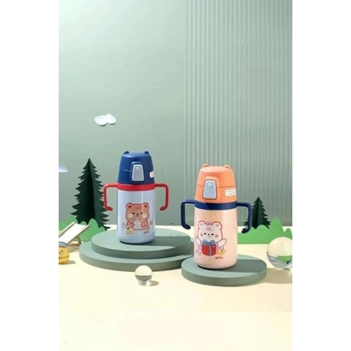 Sevimli ayıcık desenli paslanmaz çelik termos, 400ml kapasiteli
