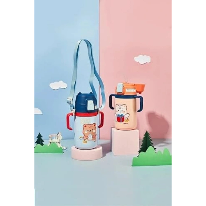 Sevimli ayıcık desenli paslanmaz çelik termos, 400ml kapasiteli