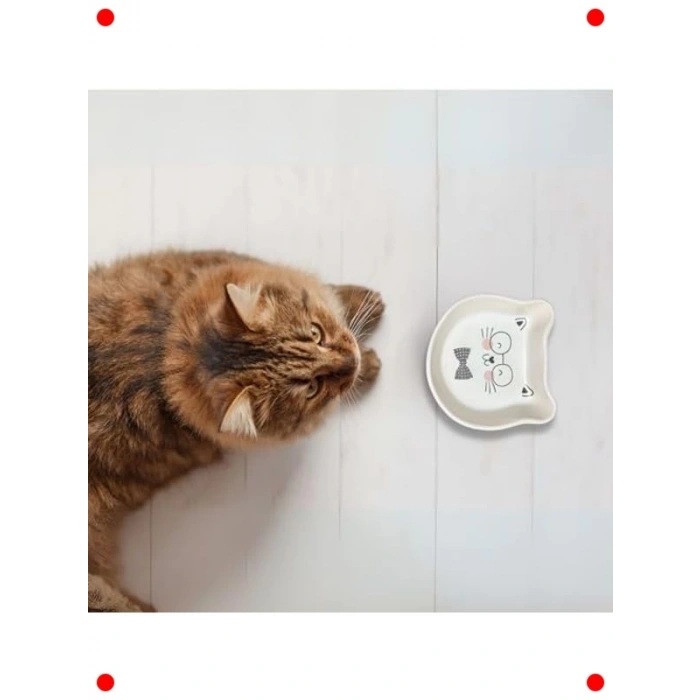 Sevimli Kedi Şekilli Seramik Mama Kabı - 200 ml