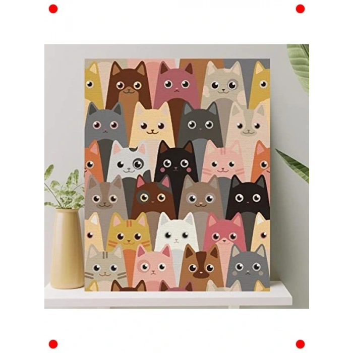 Sılarla ma Tuval Seti - 40x50 cm, Kediler (Çerçeveli)