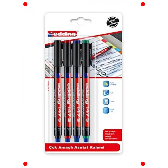 Silgili Asetat Kalem Seti, 0.3 mm, 4lü