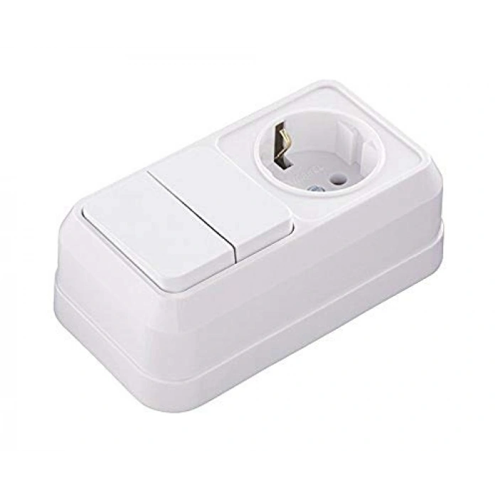 Sıva Üstü İkili Komütatör, Beyaz Topraklı Priz