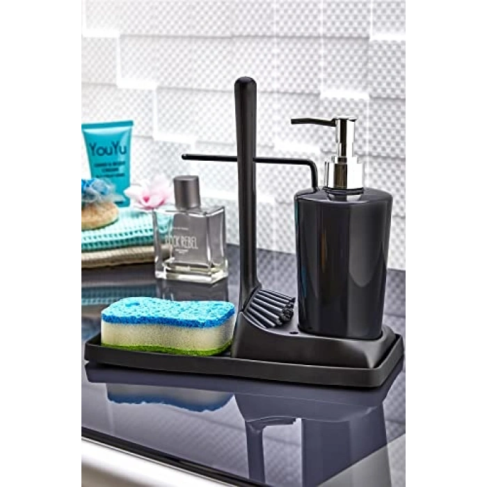 Sıvı Sabunluk ve Süngerlik Seti, Silikon Fırçalı