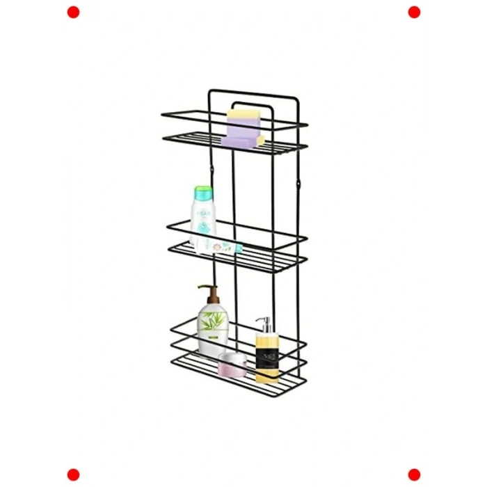 Siyah 3 Katlı Yapışkanlı Banyo Rafı - Paslanmaz