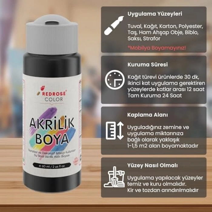 Siyah Akrilik, 60 ml, Yüksek Kalite
