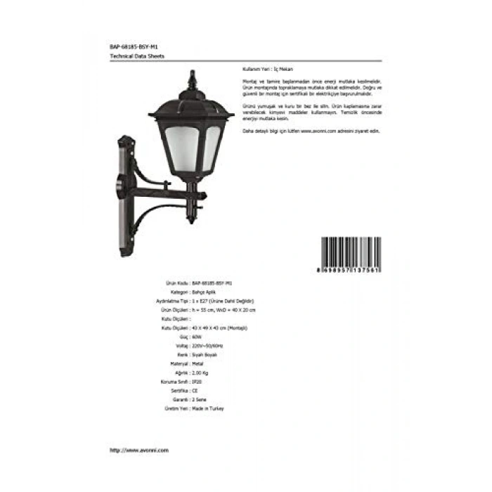 Siyah Bahçe Aplik, 60 W ile Modern Aydınlatma Alternatifi