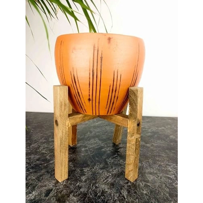 Siyah Çizgi Desenli Terrakota Saksı, 15 cm 3 Ayaklı