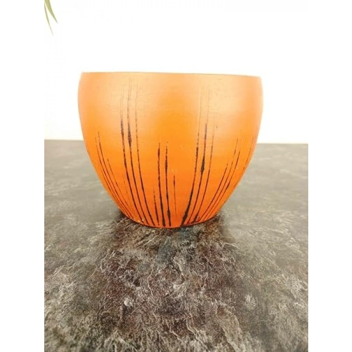 Siyah Çizgi Desenli Terrakota Saksı, 15 cm Tekli Çiçeklik