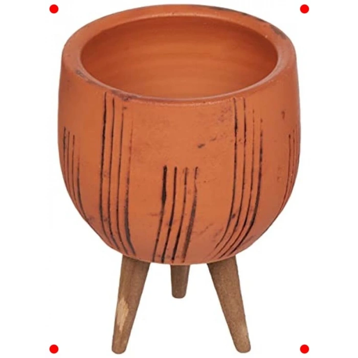 Siyah Çizgili Terracota Saksı, 3 Ayaklı, 12 cm