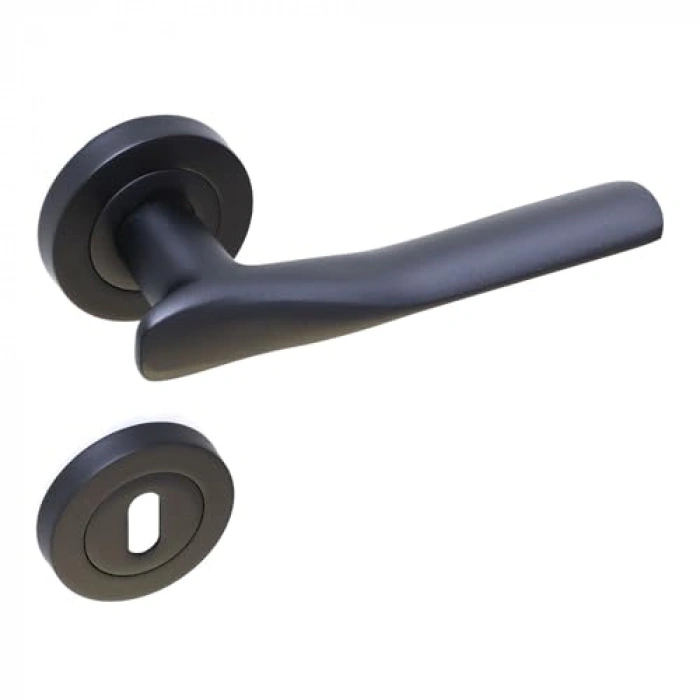 Siyah Daire Rozetli Oda Kapı Kolu ve Sürgülü Kapı Kulpu Seti