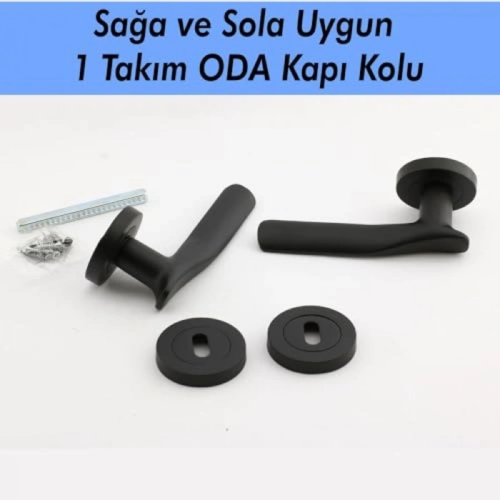 Siyah Daire Rozetli Oda Kapı Kolu ve Sürgülü Kapı Kulpu Seti