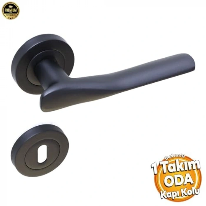 Siyah Daire Rozetli Oda Kapı Kolu ve Sürgülü Kapı Kulpu Seti