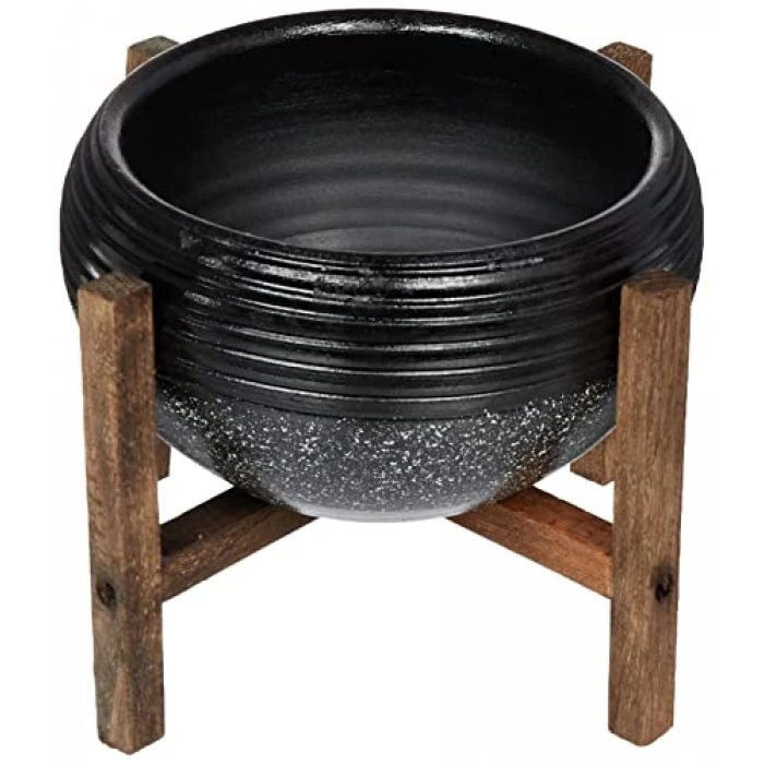 Siyah Granit Küp Saksı, 4 Ayaklı, Bahçe Dekoru