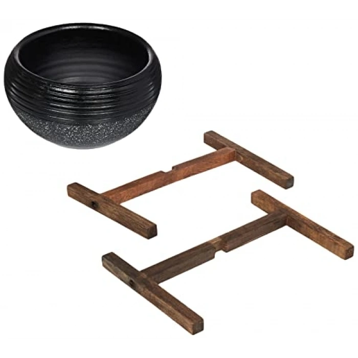 Siyah Granit Küp Saksı, 4 Ayaklı, Bahçe Dekoru