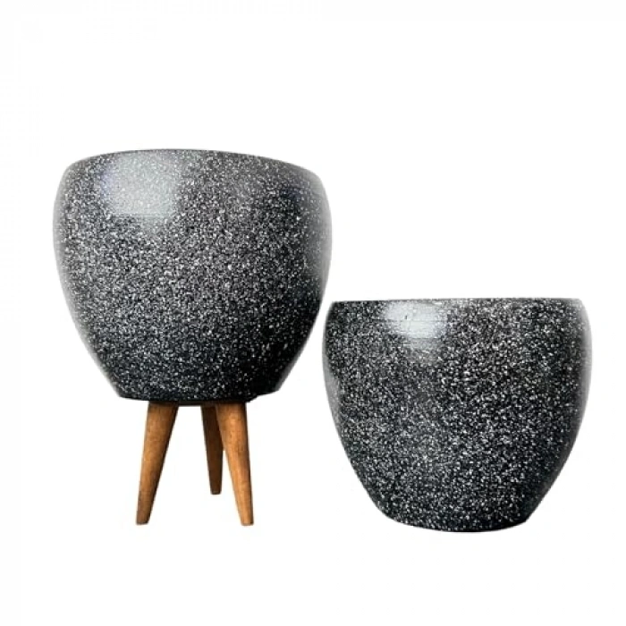 Siyah Granit Toprak Saksı Seti, 3 Ayaklı ve 4 Ayaklı
