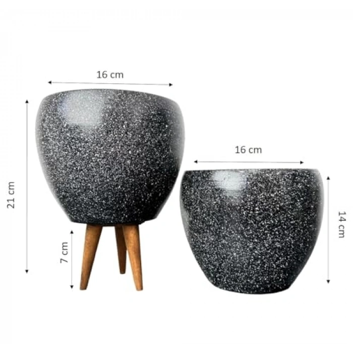 Siyah Granit Toprak Saksı Seti, 3 Ayaklı ve 4 Ayaklı