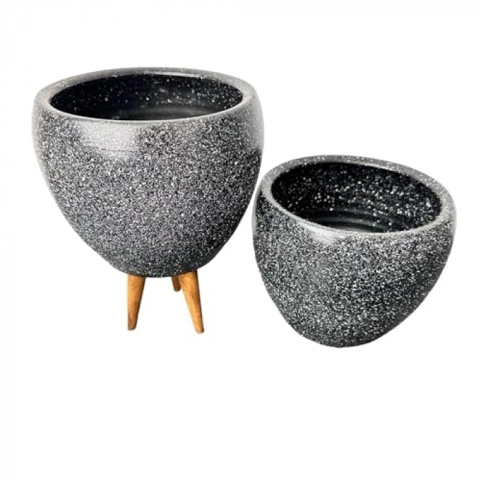 Siyah Granit Toprak Saksı Seti, 3 Ayaklı ve 4 Ayaklı