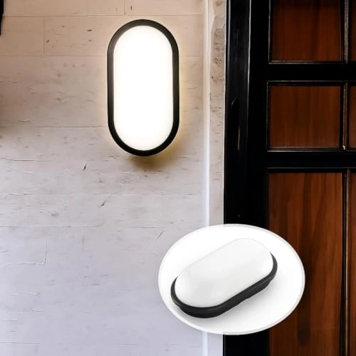 Siyah IP65 Oval LED Tavan Lambası, 1500 Lümen Beyaz Işık