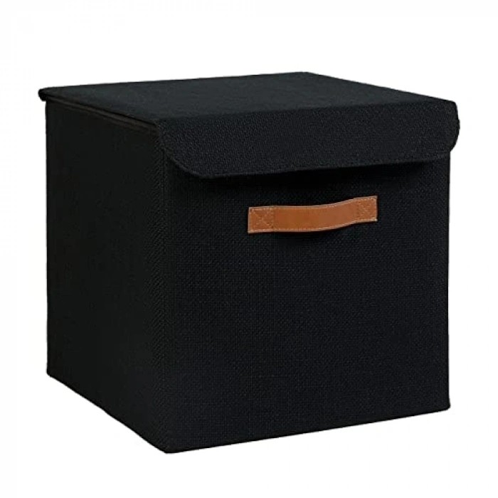 Siyah Jüt Kapaklı Kutu, 30 x 30 x 30 cm, Ocean Home Textile