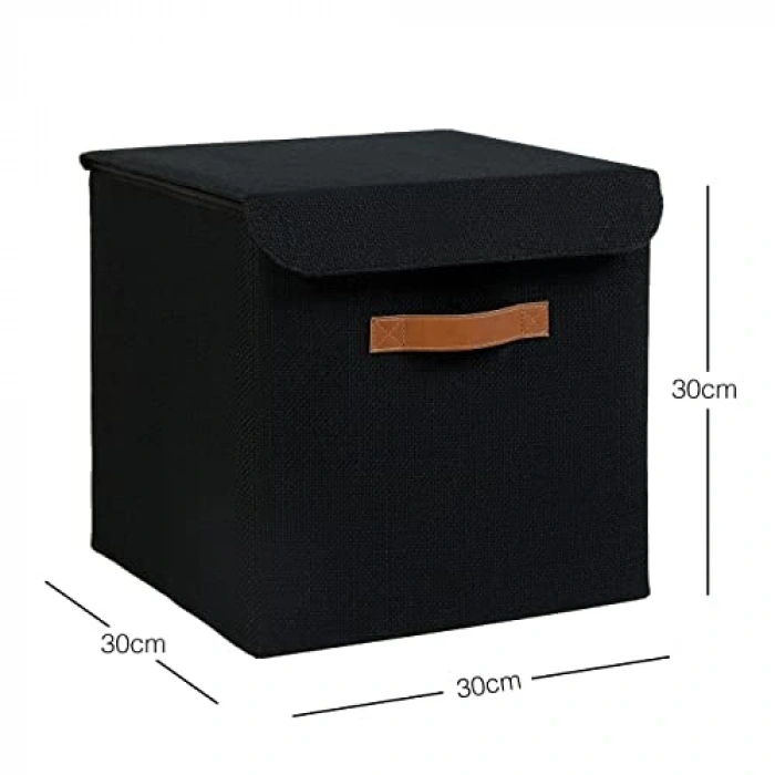 Siyah Jüt Kapaklı Kutu, 30 x 30 x 30 cm, Ocean Home Textile