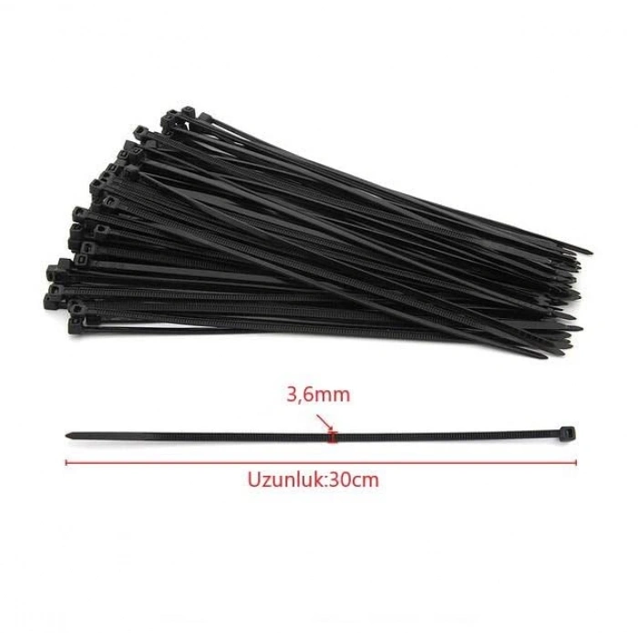 Siyah Kablo Bağı, 3,6x300 mm, 100 Adet Naylon 6.6