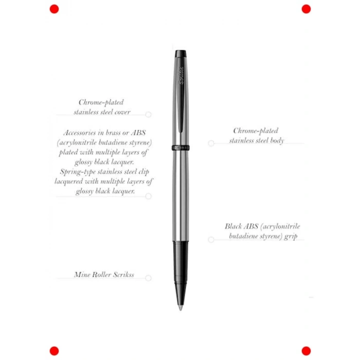 Siyah Krom Modern Roller Kalem