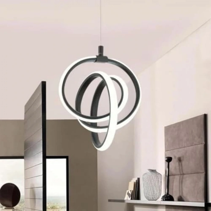 Siyah modern sarkıt led avize, 30 cm çapında, şık aydınlatma