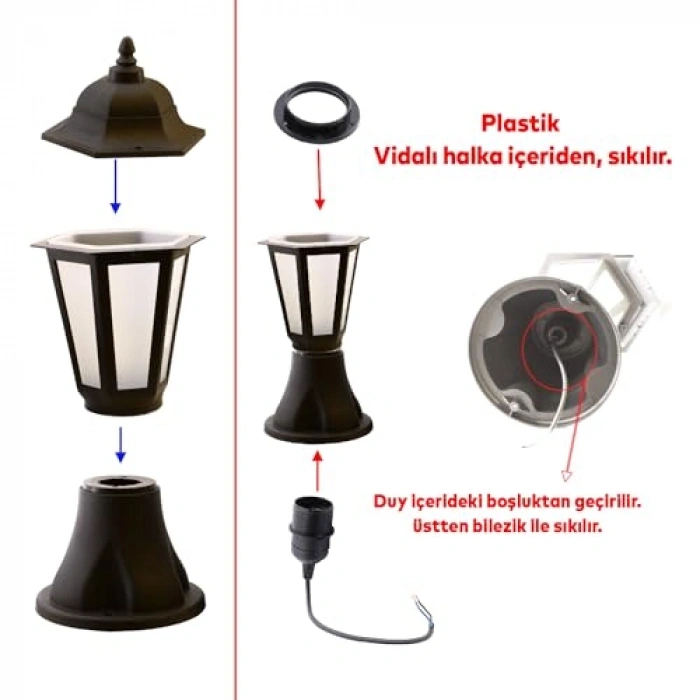 Siyah Plastik  E27 Duylu Bahçe Aplik Lamba, Duvar Üstü Aydınlatma